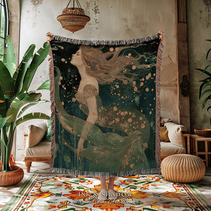 Sea Fairy Picnic Blanket | Fairycore Bedroom Celestial Siren Throw Ethereal Tapestry Sirencore Decor Witchy Wall Art Fairy Grunge Mermaid |