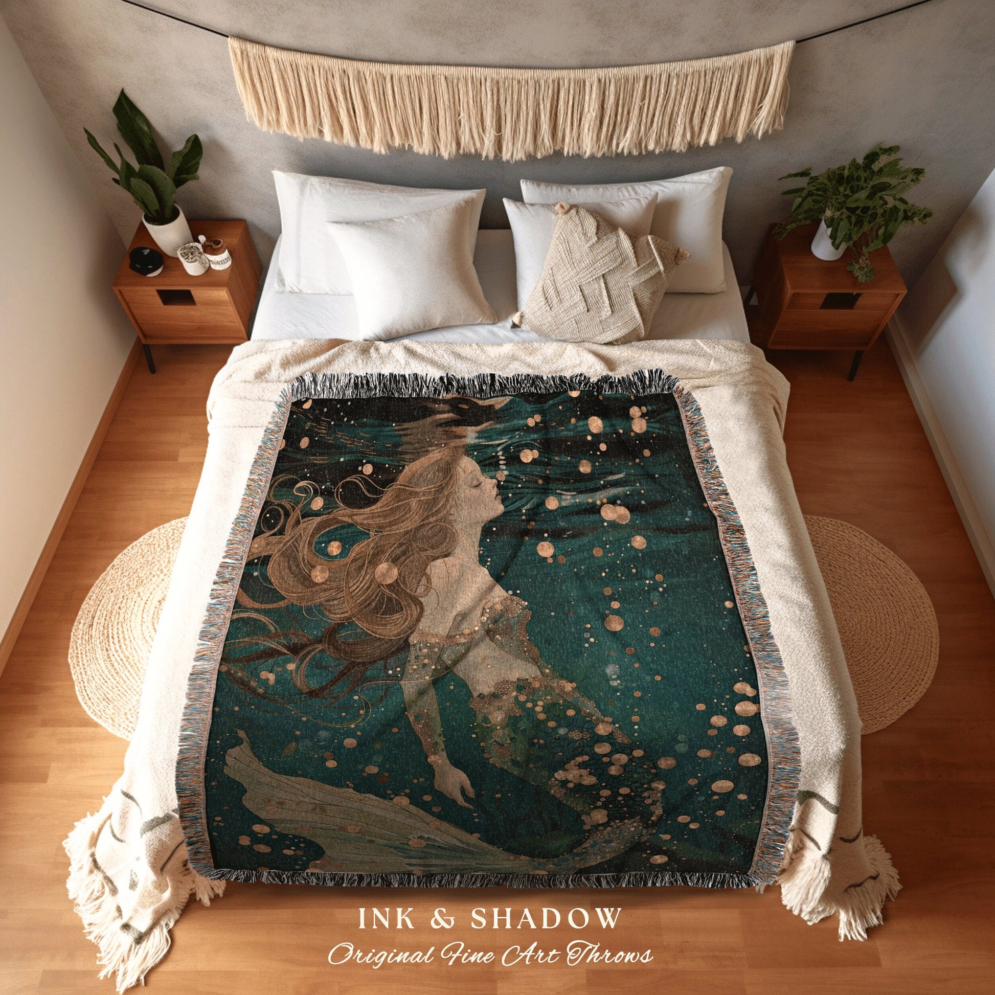 Dream Aesthetic Tapestry | Mermaid Aesthetic Bedroom Celestial Witch Tapestry Fairycore Decor Art Nouveau Fairy Grunge Decor Dark Academia