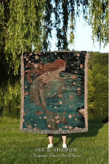 Ethereal Mystic Mermaid Blanket | Fairycore Bedroom Celestial Throw Ethereal Tapestry Sirencore Decor Witchy Stained Glass Woven Wall Art