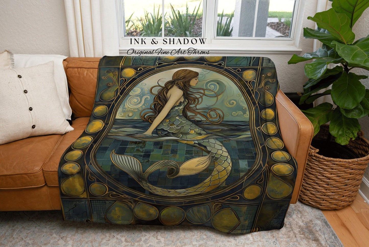 Dreamy Mermaid Tapestry Blanket | Fairycore Bedroom Celestial Siren Throw Ethereal Tapestry Sirencore Decor Witchy Stained Glass Aesthetic