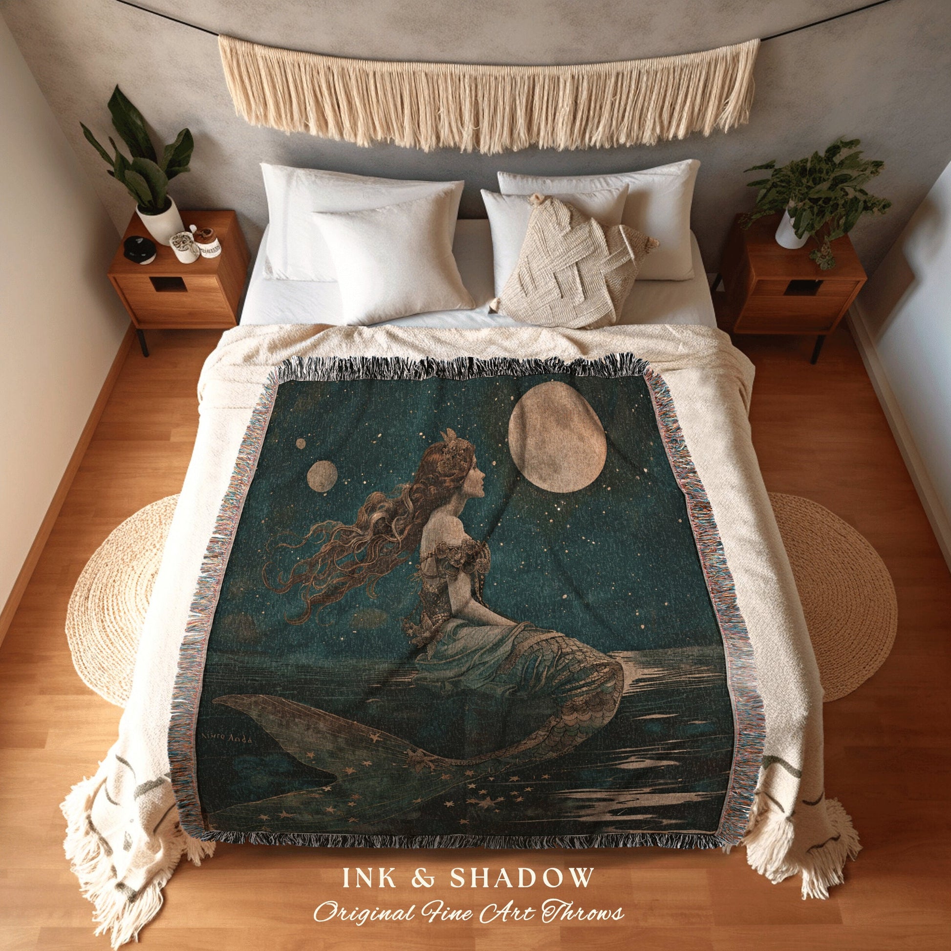 Sea Queen Bed Throw Blanket Dark Cottagecore Bedroom Celestial