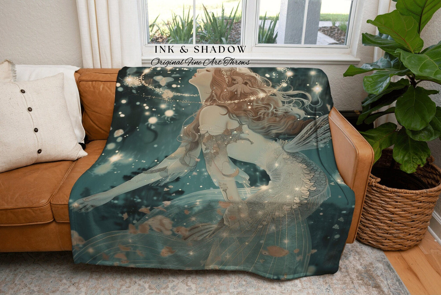Mythological Siren Tapestry Woven | Cottagecore Bedroom Celestial Throw Ethereal Tapestry Sirencore Decor Witchy Art Fairy Grunge Celestial