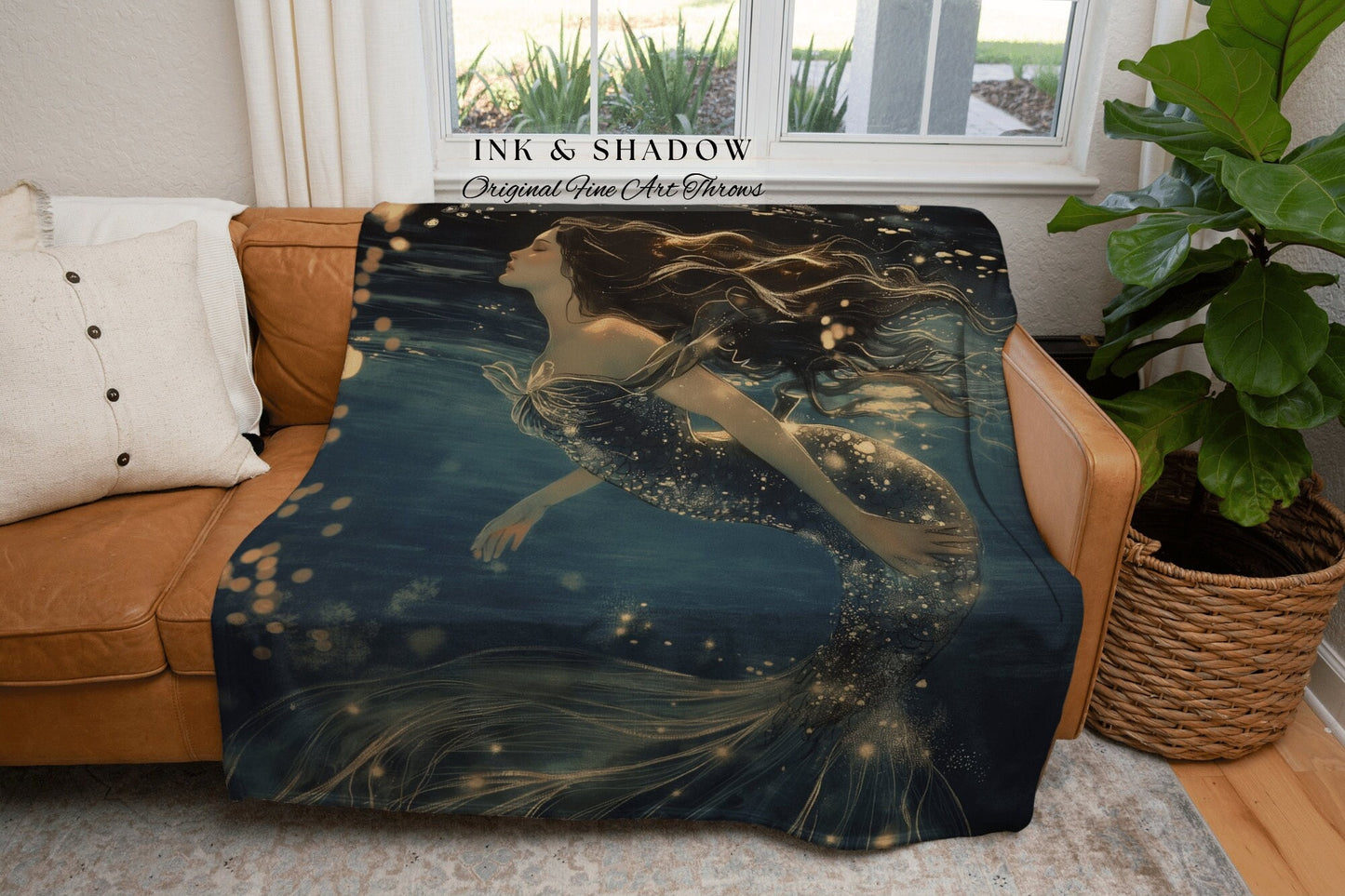 Ocean Aesthetic Woven Blanket | Dark Academia Bedroom Celestial Throw Ethereal Mermaid Core Royalcare Tapestry Sirencore Decor Celestial