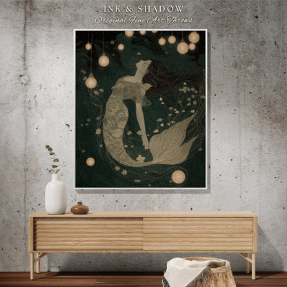 Sea Goddess Woven Throw | Mermaid Aesthetic Bedroom Celestial Witch Tapestry Fairycore Decor Art Nouveau Fairy Grunge Decor Dark Academia