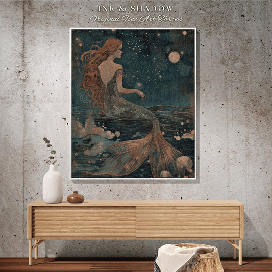 Fantasy Blanket Mermaid Tapestry | Dark Cottagecore Bedroom Celestial Throw Ethereal Mermaid Tapestry Sirencore Decor Witchy Wall Art Fairy