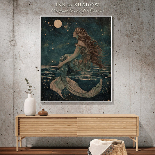 Moonlit Siren Tapestry Woven | Dark Cottagecore Bedroom Celestial Throw Ethereal Mermaidcore Royalcare Tapestry Sirencore Decor Celestial |