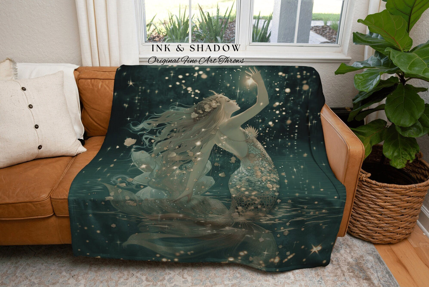 Sea Fairy Woven Tapestry | Mermaid Aesthetic Bedroom Celestial Witch Blanket Fairycore Decor Art Nouveau Fairy Decor Dark Academia Throw