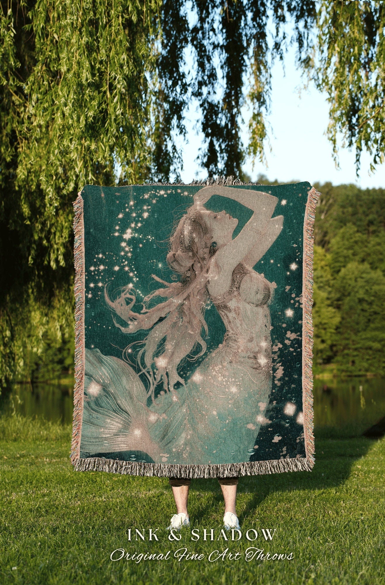 Magic Aesthetic Mermaid Tapestry | Fairycore Bedroom Celestial Siren Throw Ethereal Tapestry Sirencore Decor Witchy Wall Art Fairy Grunge