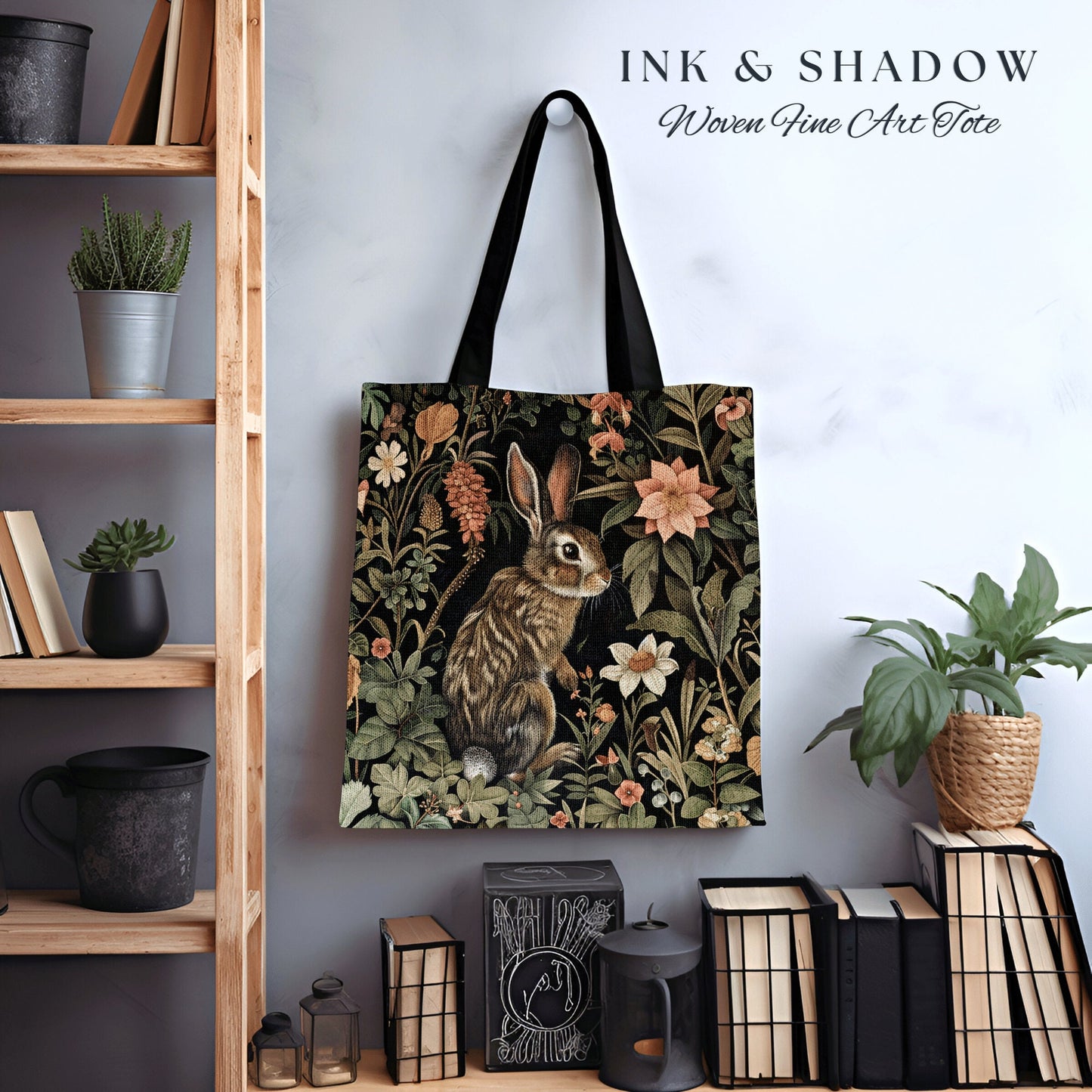 Floral Woodland Tote Bag | Boho Satchel Folk Art Woven Tapestry Bag William Morris Dark Botanical Goth Medieval Aesthetic Spring Fashion