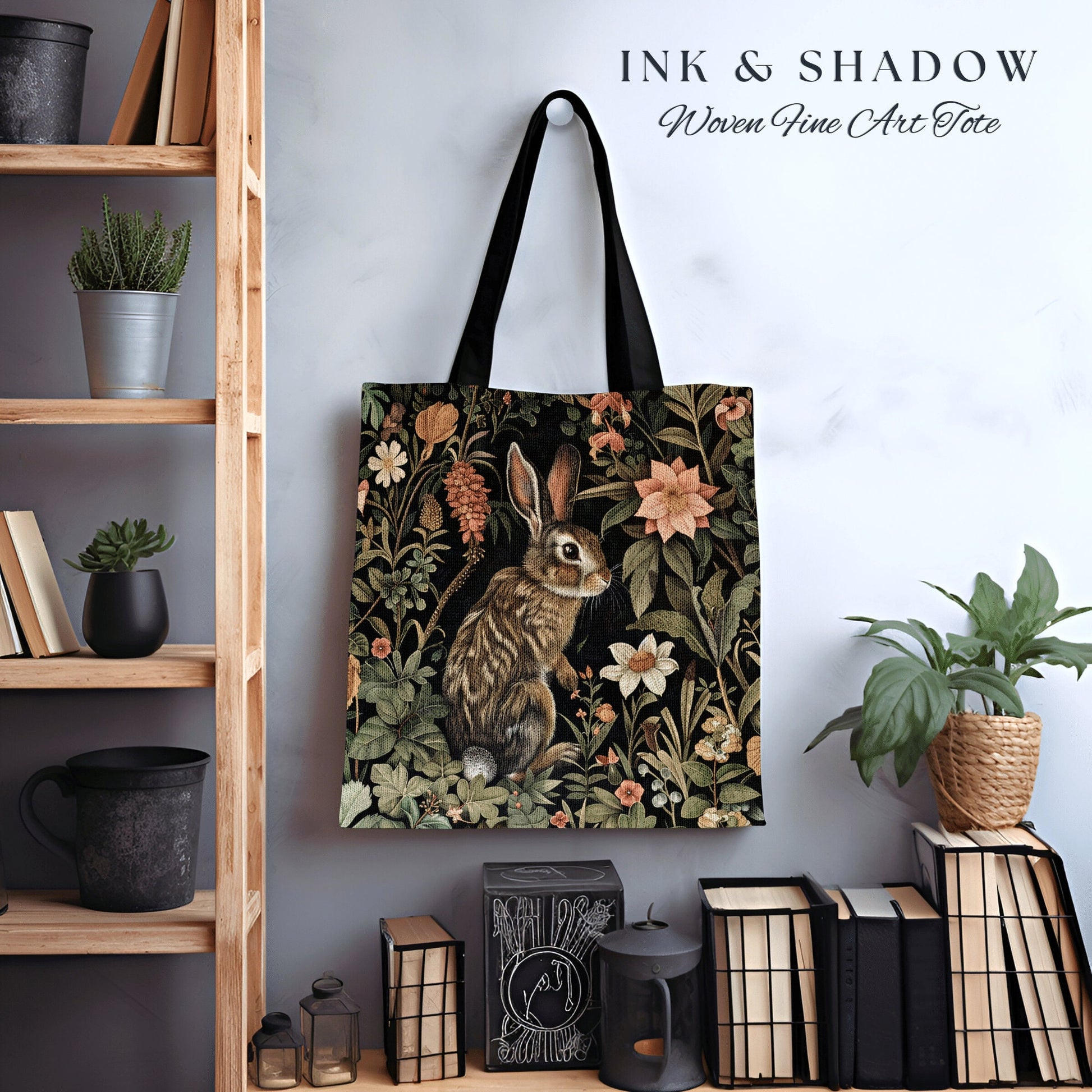 Floral Woodland Tote Bag | Boho Satchel Folk Art Woven Tapestry Bag William Morris Dark Botanical Goth Medieval Aesthetic Spring Fashion