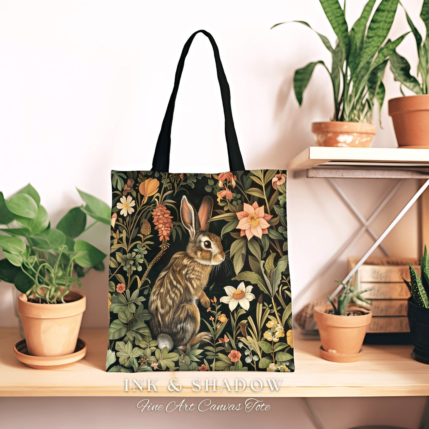 Floral Woodland Tote Bag | Boho Satchel Folk Art Woven Tapestry Bag William Morris Dark Botanical Goth Medieval Aesthetic Spring Fashion