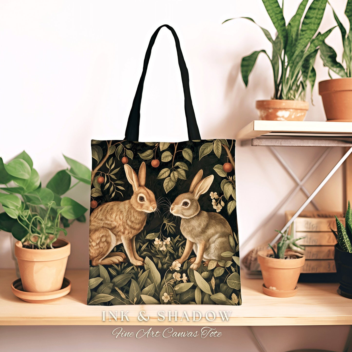 Dark Woodland Botanical Bag | Boho Satchel Folk Art Woven Tapestry Bag William Morris Dark Botanical Aesthetic Spring Gothic Medieval Tote