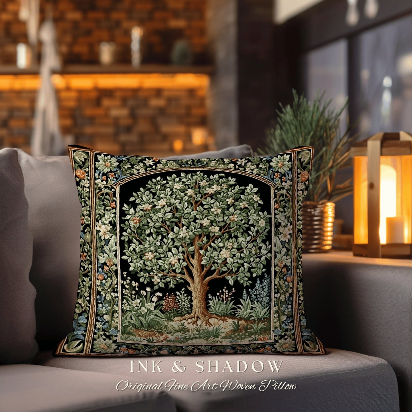 Maximalist Aesthetic Natrure Pillow | William Morris Inspired Tree Of Life Cushion Woven Medieval Aesthetic Pastel Botanical Renaissance