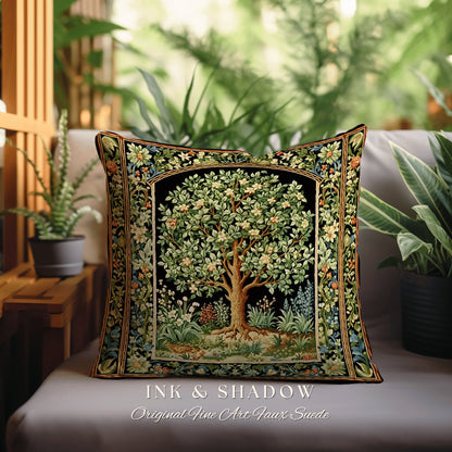 Maximalist Aesthetic Natrure Pillow | William Morris Inspired Tree Of Life Cushion Woven Medieval Aesthetic Pastel Botanical Renaissance