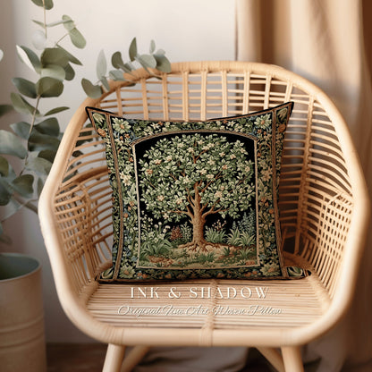 Maximalist Aesthetic Natrure Pillow | William Morris Inspired Tree Of Life Cushion Woven Medieval Aesthetic Pastel Botanical Renaissance