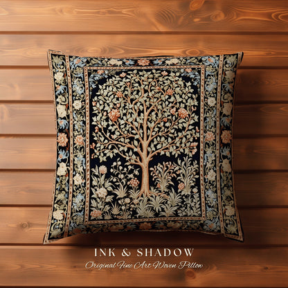 Tree of Life Pillow Ornate | William Morris Inspired Accent Pillow Cushion Woven Medieval Aesthetic Pastel Danish Renaissance Room Decor |