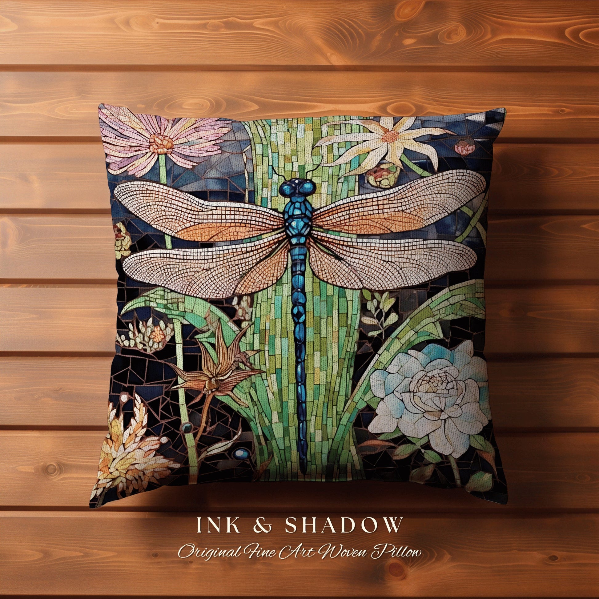 Fairycore Dragonfly Throw Pillow | Dragon Fly Woven Cushion Woodland Forest Gift for Her Stained Glass Aesthetic Botanical Gothic Room Decor