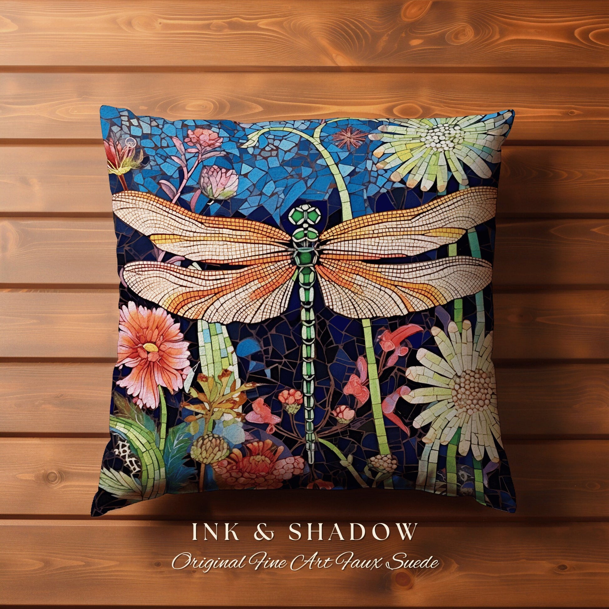 Whimsical Dragon Fly Accent Pillow | Dragonfly Cushion Woodland Forest Gift for Her Stained Glass Aesthetic Botanical Gothic Room Decor