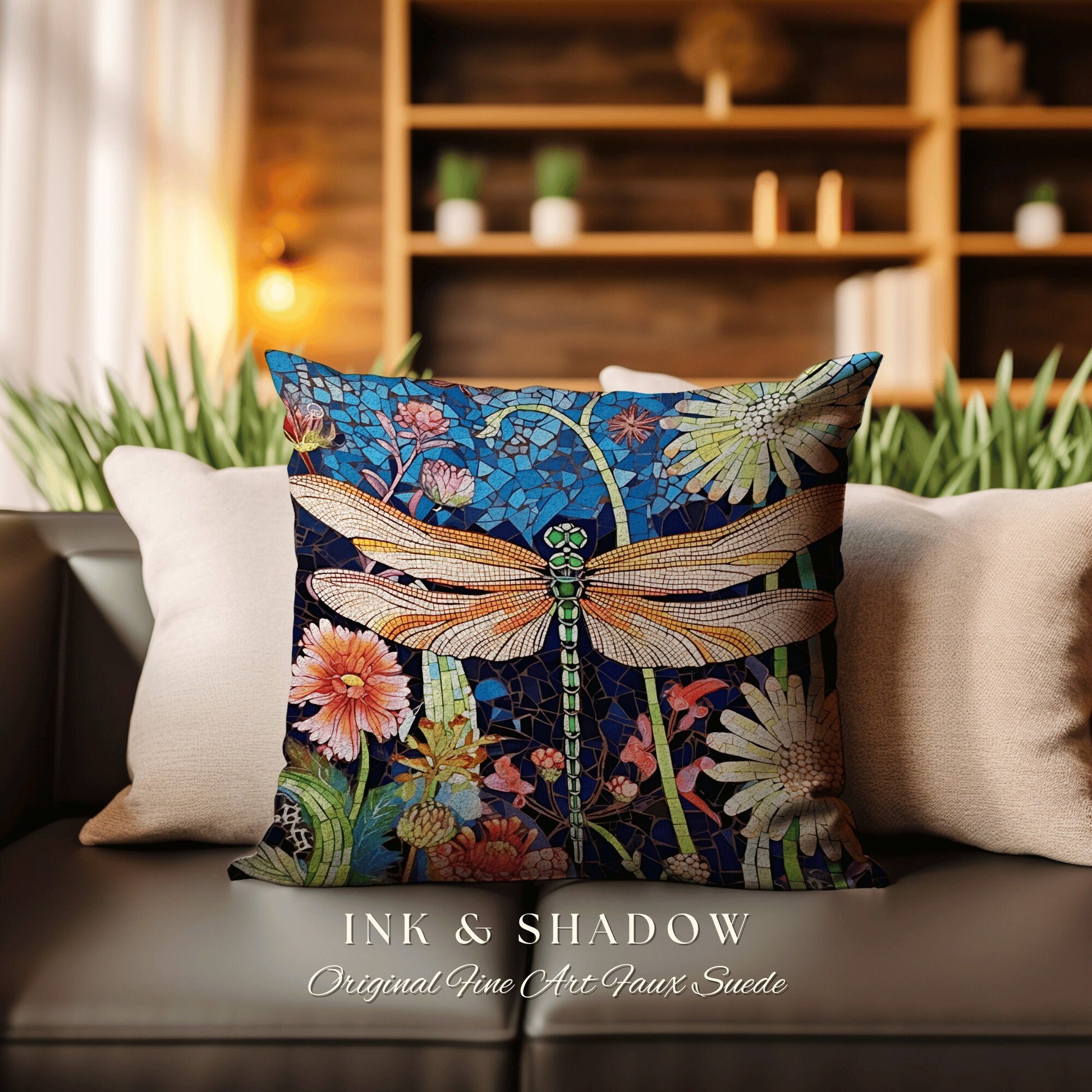 Whimsical Dragon Fly Accent Pillow | Dragonfly Cushion Woodland Forest Gift for Her Stained Glass Aesthetic Botanical Gothic Room Decor