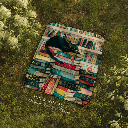 Eclectic Cat Blanket Bookish Gift | Boho Book Lover Bedroom Decor Dark Woodland Crowcore Aesthetic Tapestry Mystical Book Reading Corner