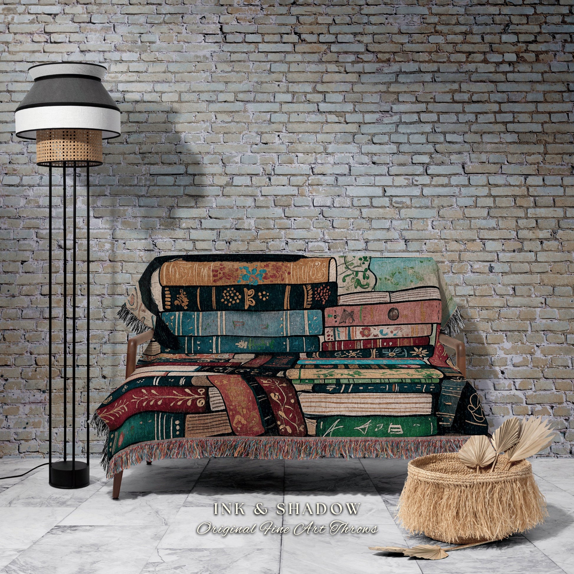 Eclectic Cat Blanket Bookish Gift | Boho Book Lover Bedroom Decor Dark Woodland Crowcore Aesthetic Tapestry Mystical Book Reading Corner