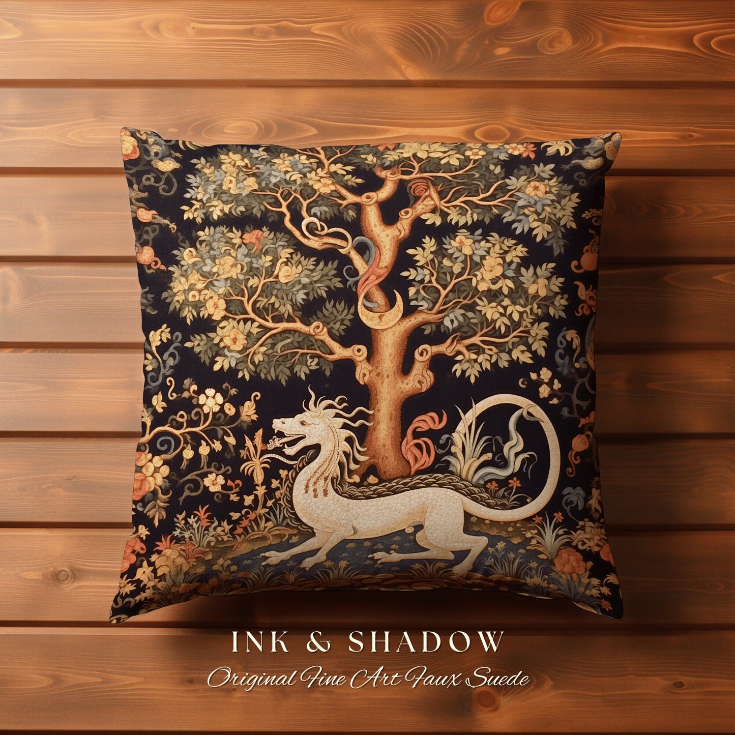 Dark Medieval Dragon Pillow | Crowcore Tapestry Pillow Cottagecore Room Decor Rustic Aesthetic Victorian Gothic Maximalist Gift For Goths