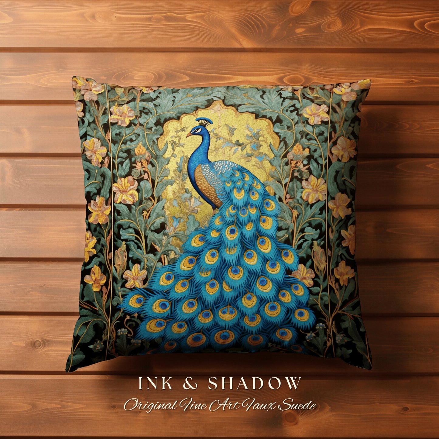 Ethereal Floral Peacock Pillow Whimsical Art Nouveau Vintage Aesthetic Decor, Enchanted Botanical Ornate Tapestry Cushion Cottagecore Accent