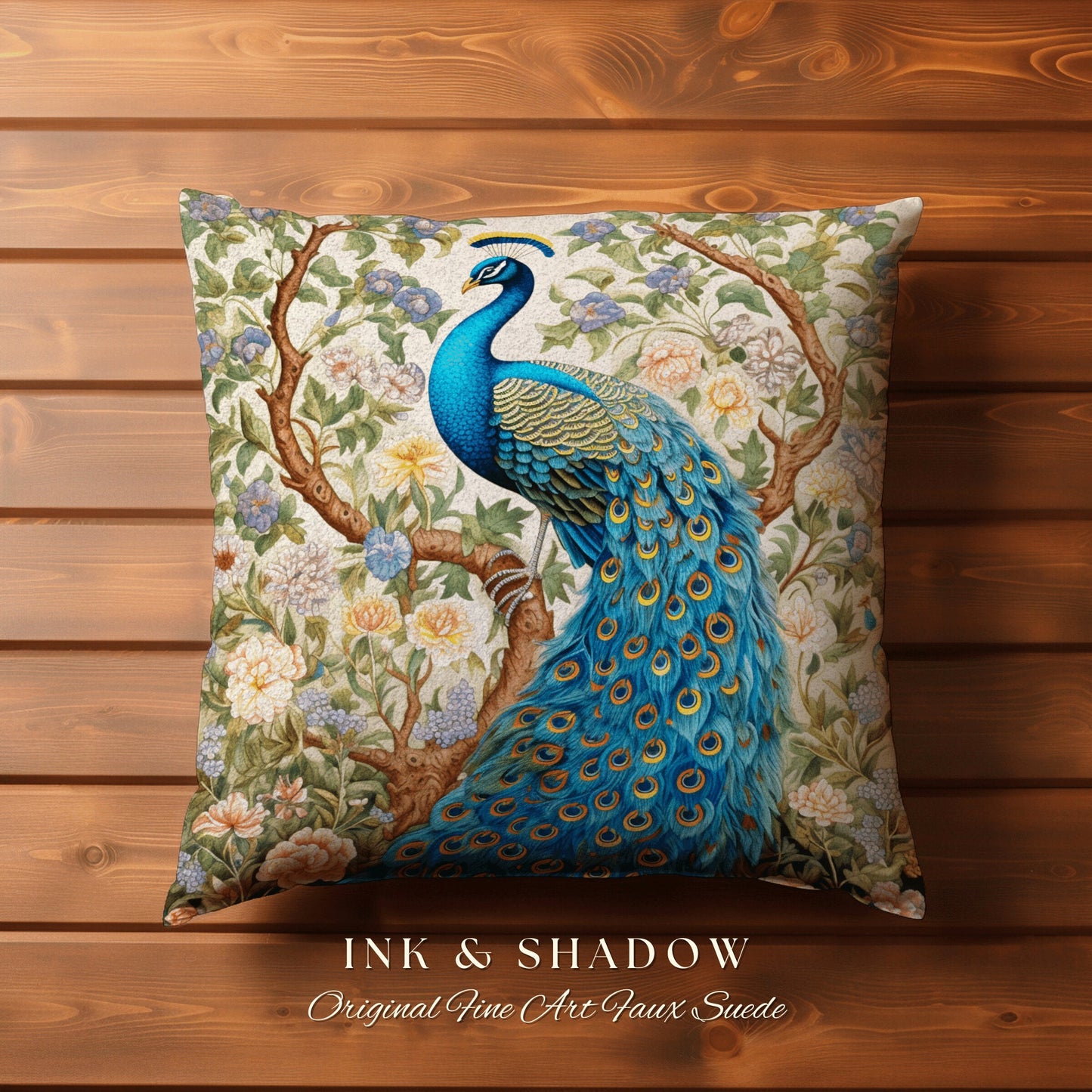 Maximalism Inspired Floral Peacock Soft Cottagecore Woven Pillow Maximalist Fairycore Tapestry Cushion William Morris Style Pastel Victorian