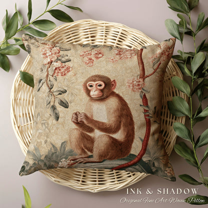 Light Victorian Gothic Monkey Pillow Jungle Aesthetic Decor Soft Cottagecore Woven Tapestry Throw Pillow Vintage Aesthetic Fairycore Decor