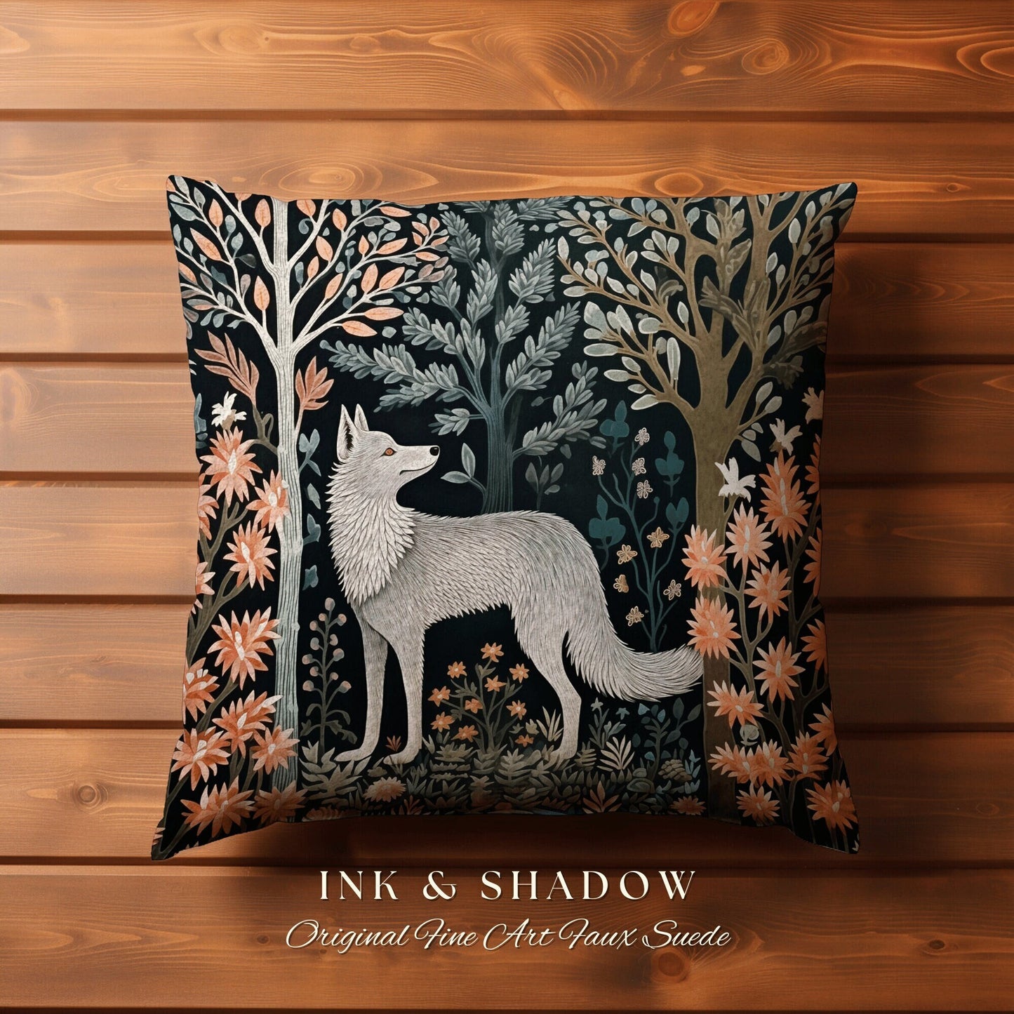 Scandinavian Fox Throw Pillow | Dark Academia William Morris Inspired Cushion Goth Aesthetic Medieval Woven Pillow Danish Fox Decor |