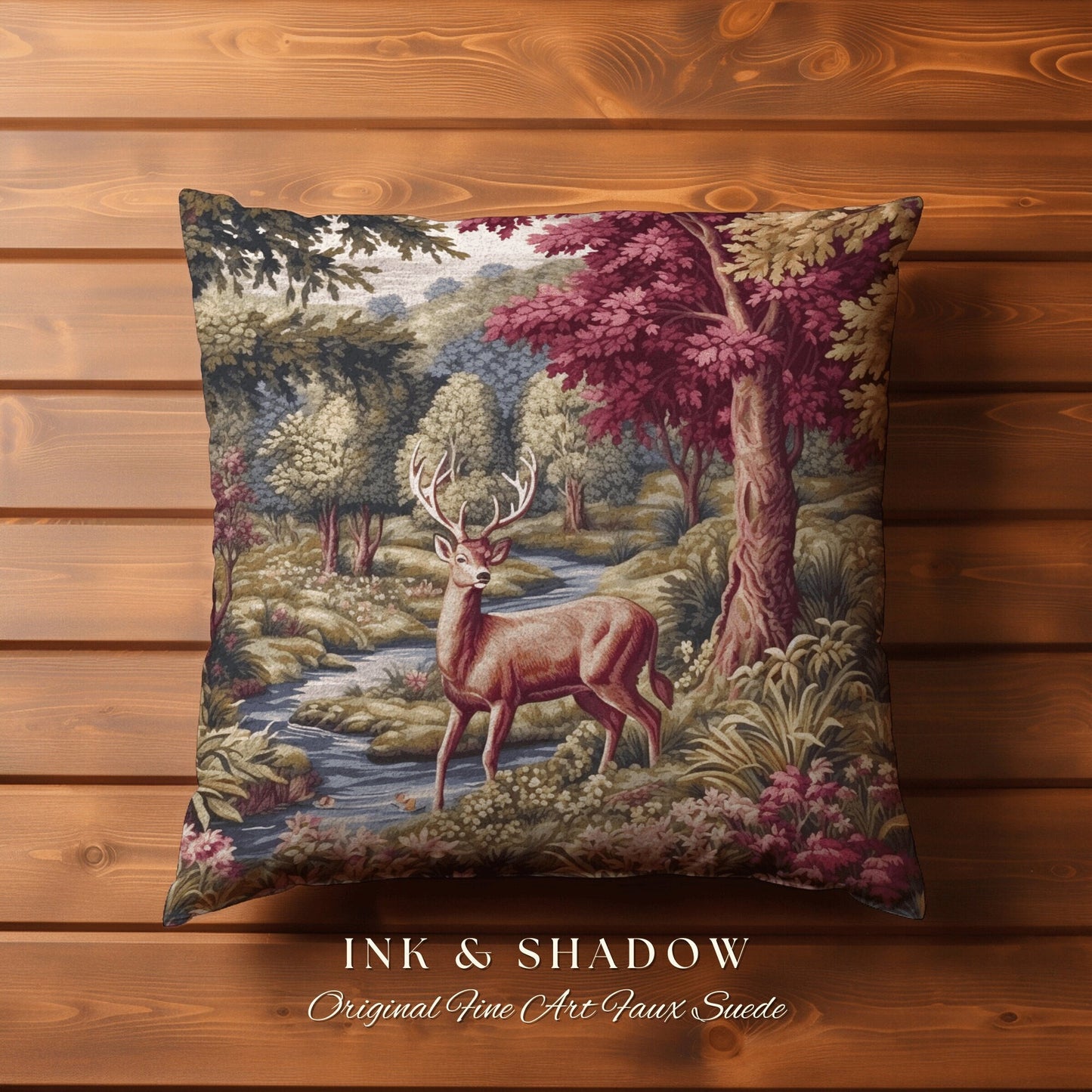 Woven Pillow Woodland Deer | Ornate Deer Tapestry Witchy Decor Fairycore Gift Victorian Aesthetic Room Decor Mystical Deer Throw Pillow