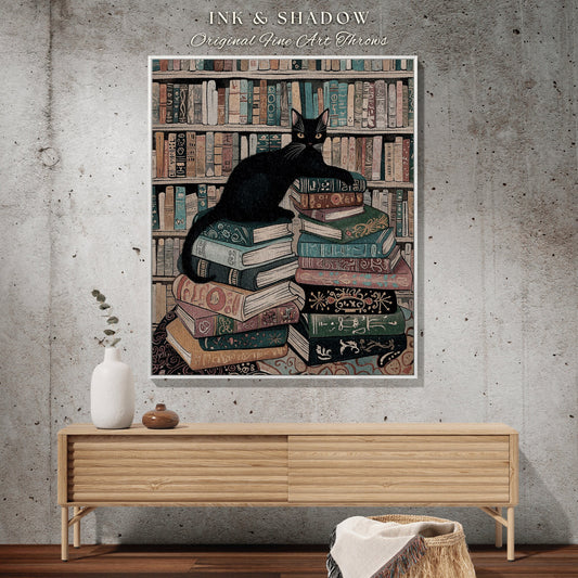 Boho Black Cat Woven Tapestry | Whimsical Bedroom Dark Woodland Cottagecore Aesthetic Throw Blanket Mystical Book Nook Gift for Reader |