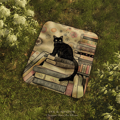 Cozy Sofa Throw Blanket Black Cat | Boho Bookish Bedroom Decor Dark Woodland Crowcore Aesthetic Tapestry Mystical Book Nook Reading Corner