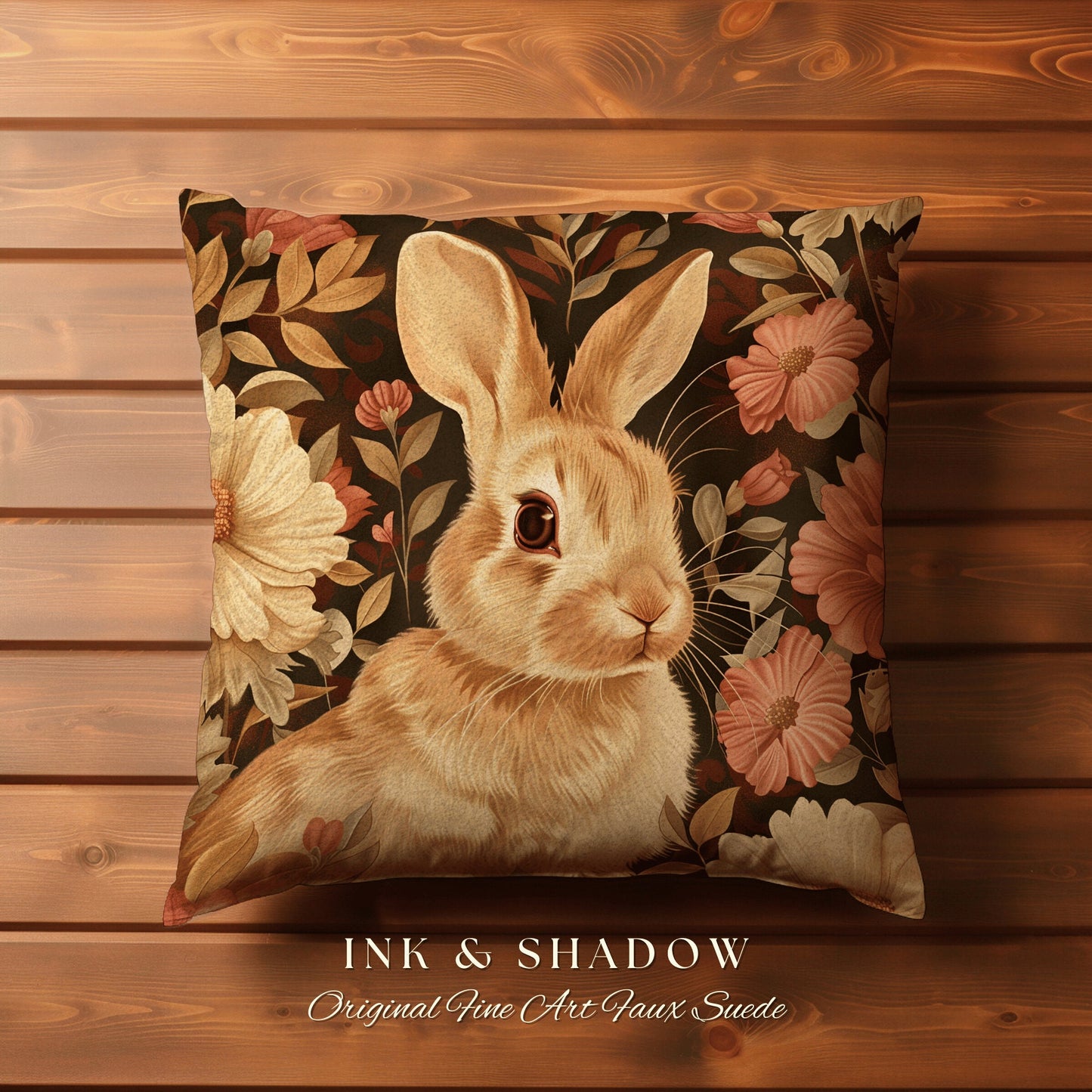 Spring Accent Pillow Floral | Woven Couch Cushion William Morris Throw Woodland Bunny Decor Botanical Rabbit Aesthetic Botanical Fairycore