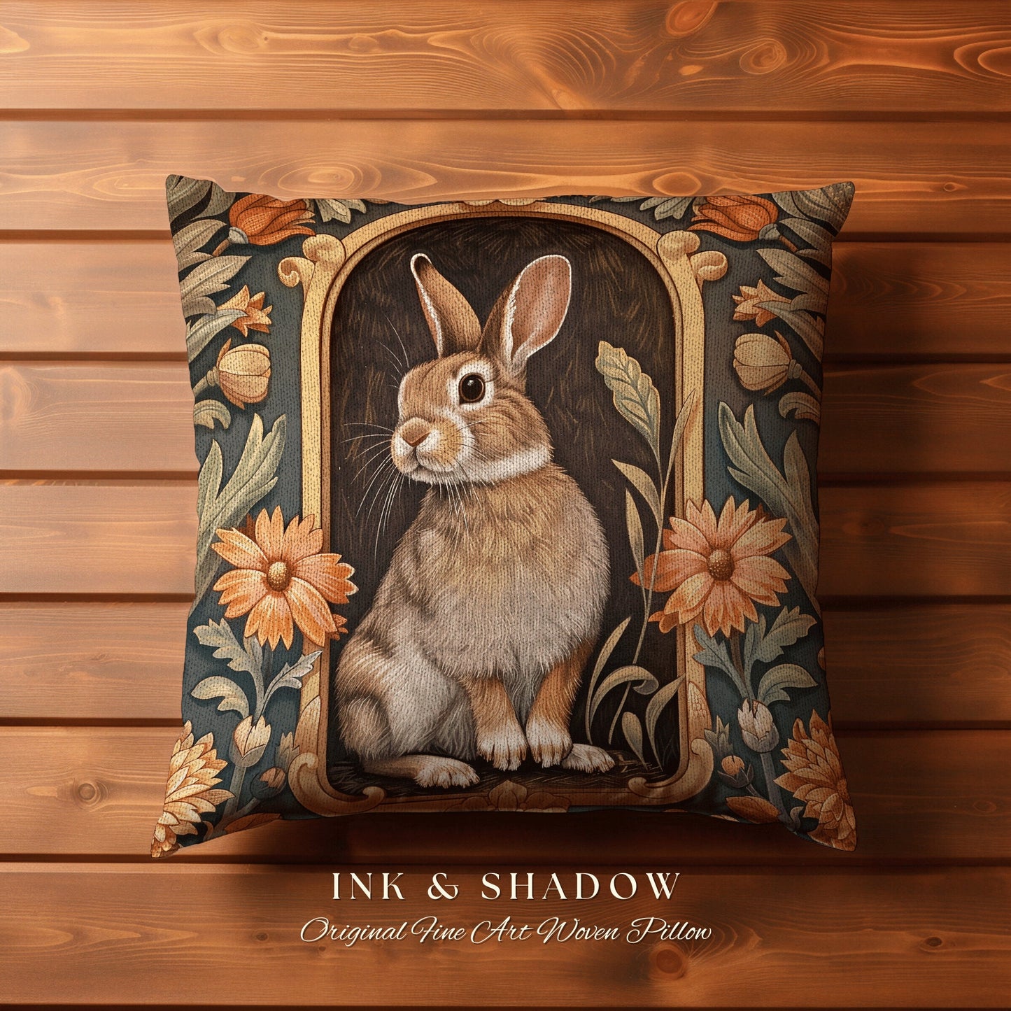 Boho Spring Decor Pillow | Couch Cushion William Morris Throw Woodland Bunny Decor Rustic Spring Botanical Rabbit Fairycore Book Nook Gift