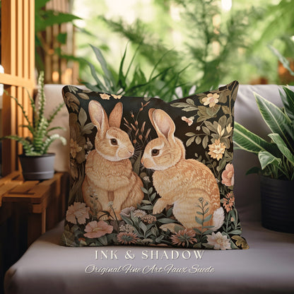 Soft Aesthetic Bunny Pillow | Woven Couch Cushion William Morris Throw Woodland Bunny Decor Spring Botanical Rabbit Botanical Fairycore |