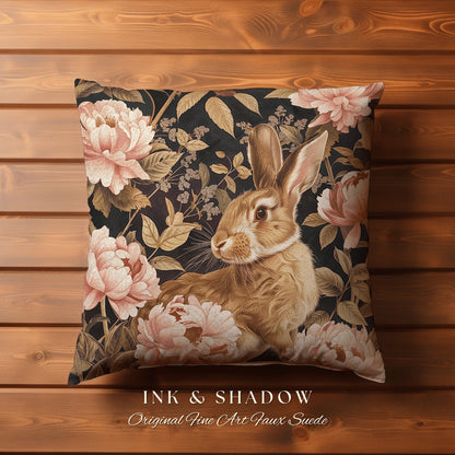 Light Gothic Botanical Rabbit Pillow Couch Cushion William Morris Throw Cottagecore Bunny Decor Rustic Boho Floral Pastel Housewarming Gift