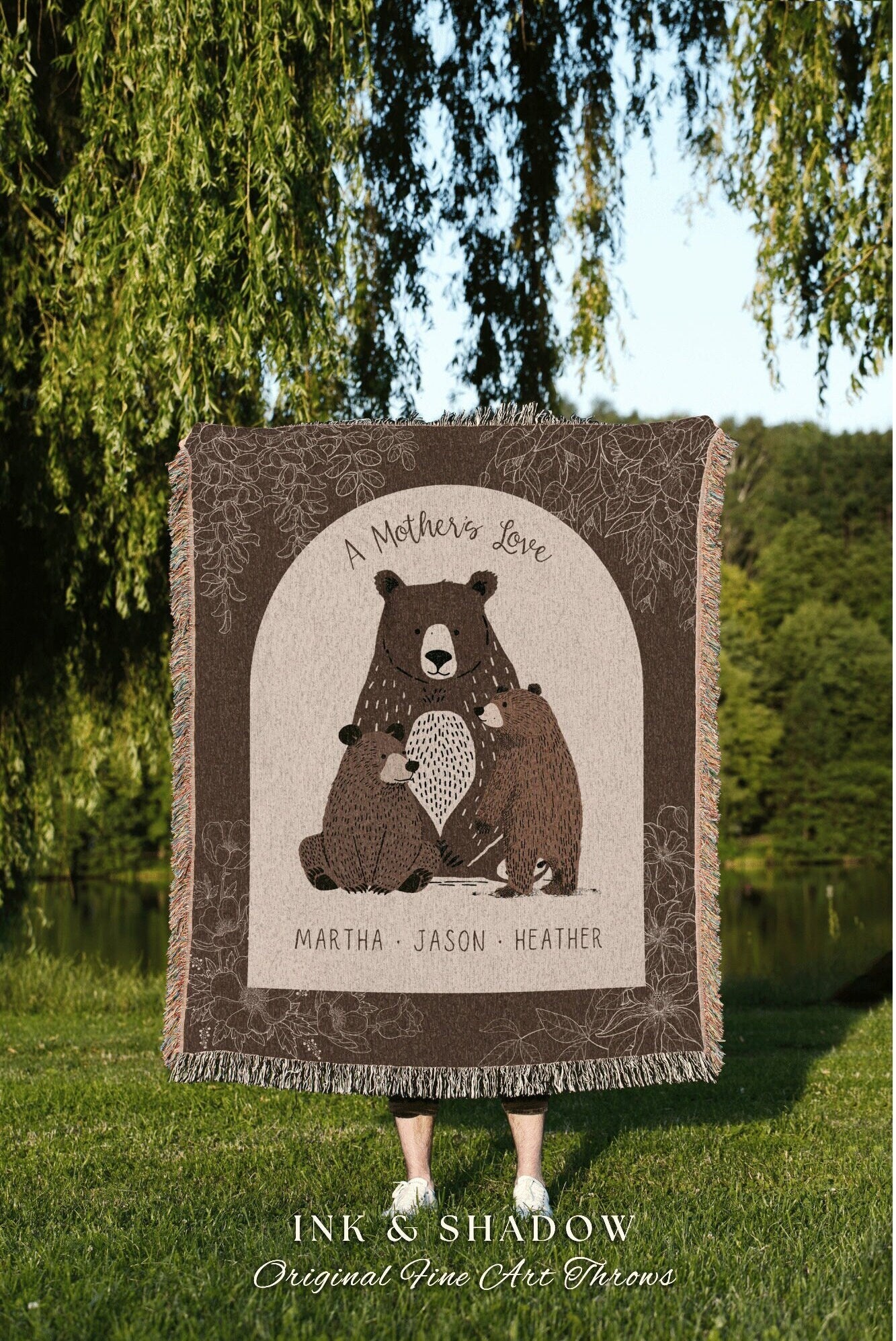 A Mother's Love Personalized Mama Blanket | Meaningful Gift from Kids Custom Mama Bear Cubs Cottagecore Grandchildren Names Tapestry Woven |