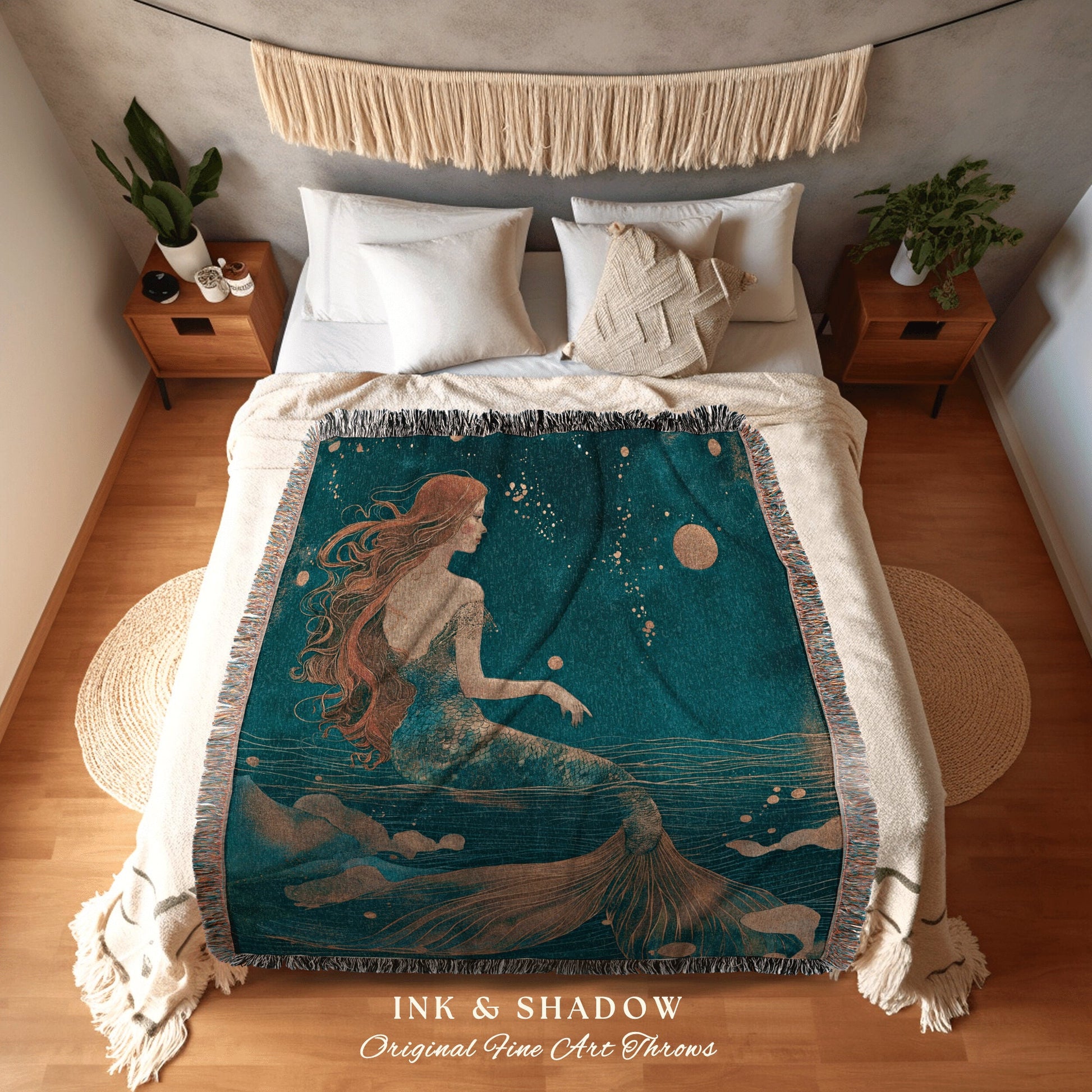 Siren Wall Tapestry Woven | Mermaidcore Aesthetic Celestial Sea Witch Wall Art Fairycore Decor Art Nouveau Fairy Grunge Room Decor Ethereal