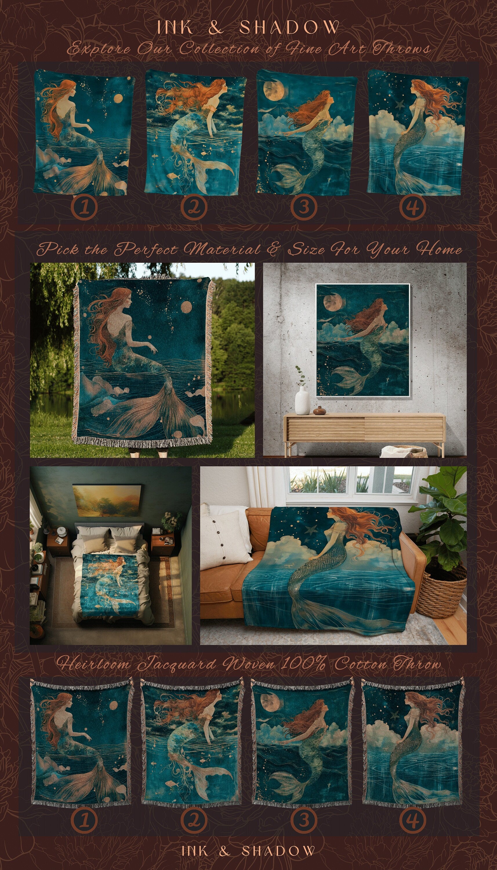 Mermaid Tapestry Blanket Siren Aesthetic Celestial Wall Art