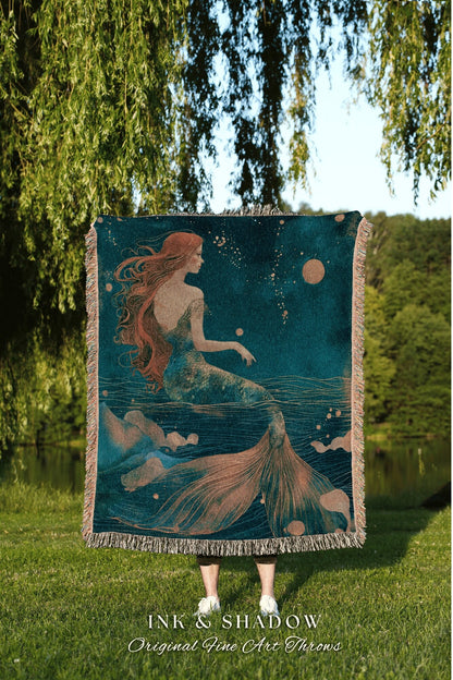 Siren Wall Tapestry Woven | Mermaidcore Aesthetic Celestial Sea Witch Wall Art Fairycore Decor Art Nouveau Fairy Grunge Room Decor Ethereal