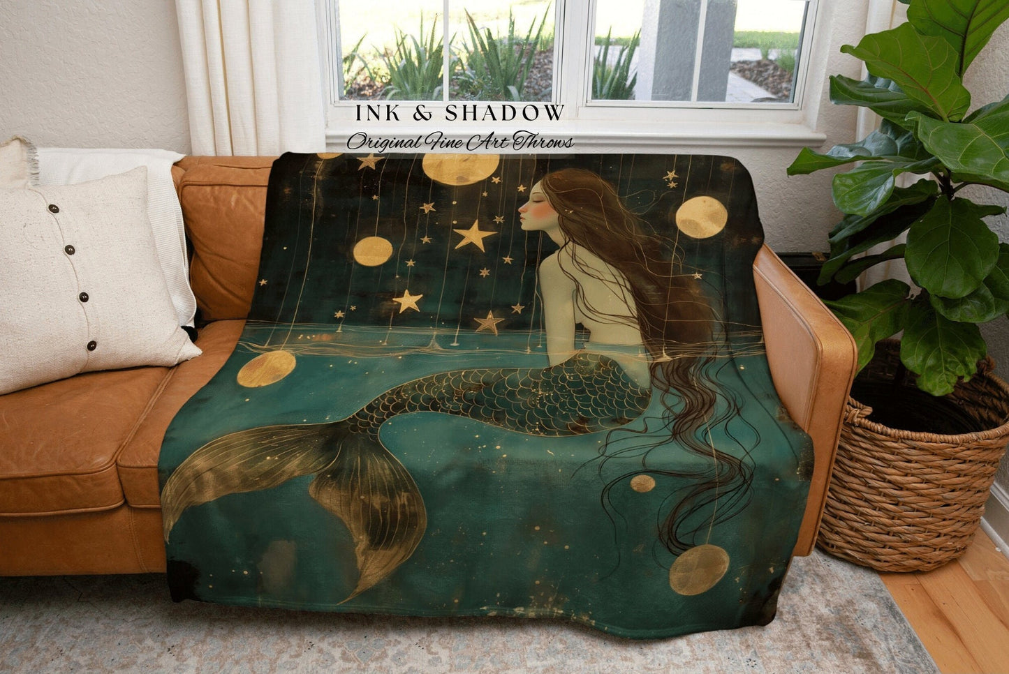 Fairy Aesthetic Mermaid Blanket | Mermaidcore Bedroom Celestial Sea Witch Tapestry Fairycore Decor Art Nouveau Fairy Grunge Home Decor