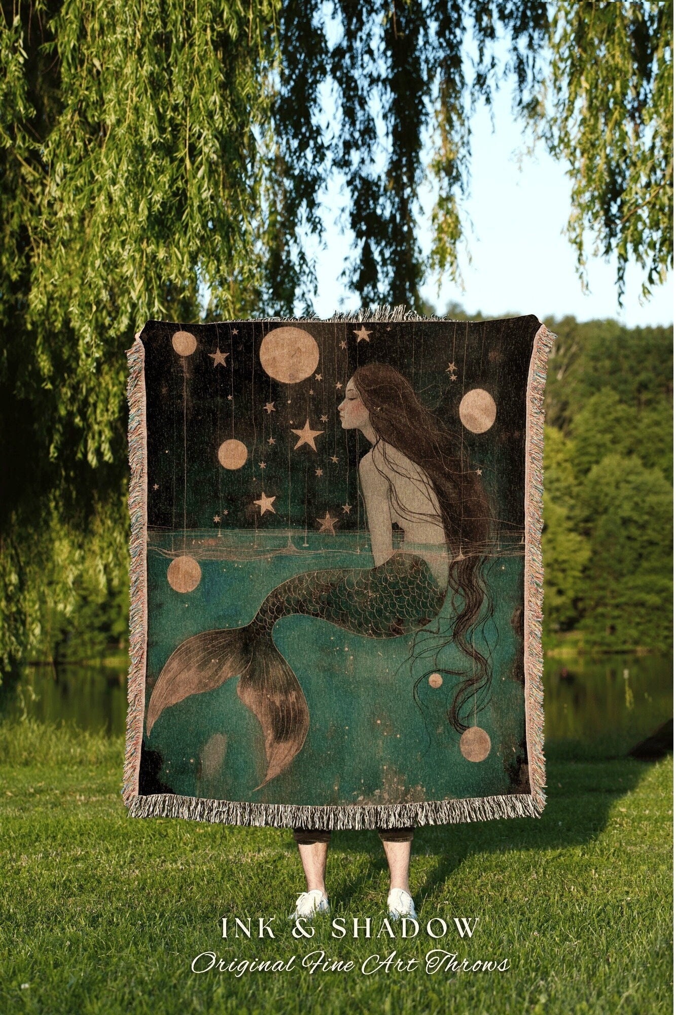 Fairy Aesthetic Mermaid Blanket | Mermaidcore Bedroom Celestial Sea Witch Tapestry Fairycore Decor Art Nouveau Fairy Grunge Home Decor