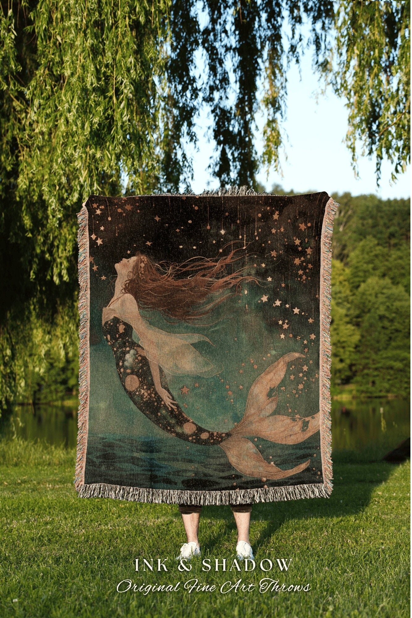 Selkie Woven Tapestry | Mermaidcore Bedroom Celestial Sea Witch Tapestry Fairycore Decor Art Nouveau Fairy Grunge Moody Decor Dark Aesthetic