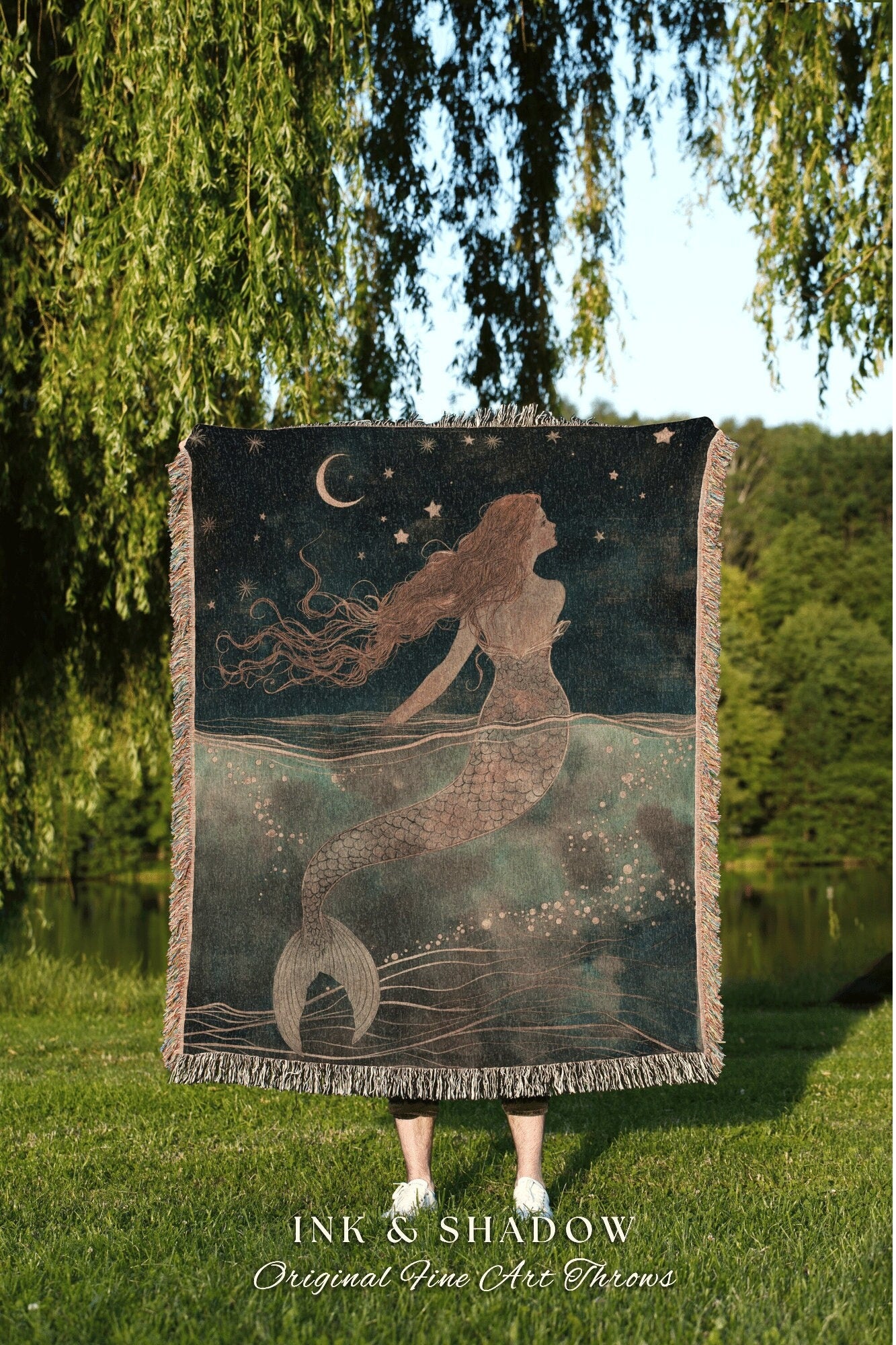 Cozy Mermaid Throw Blanket | Mermaidcore Bedroom Celestial Sea Witch Tapestry Fairycore Decor Art Nouveau Fairy Grunge Moody Aesthetic |