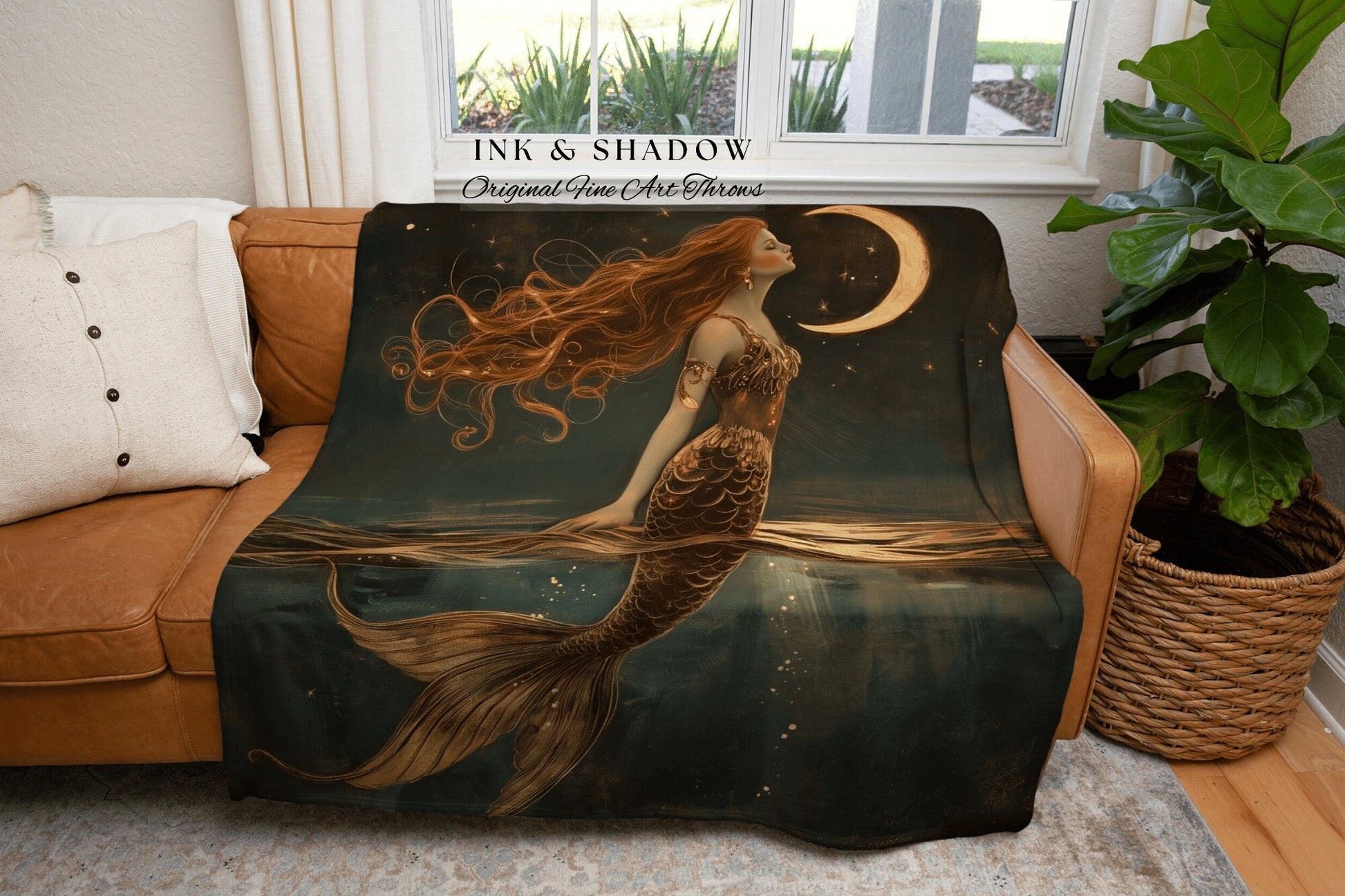 Moonlit Mermaid Woven Tapestry | Mermaidcore Bedroom Celestial Sea Witch Tapestry Sirencore Decor Art Nouveau Fairy Grunge Moody Aesthetic