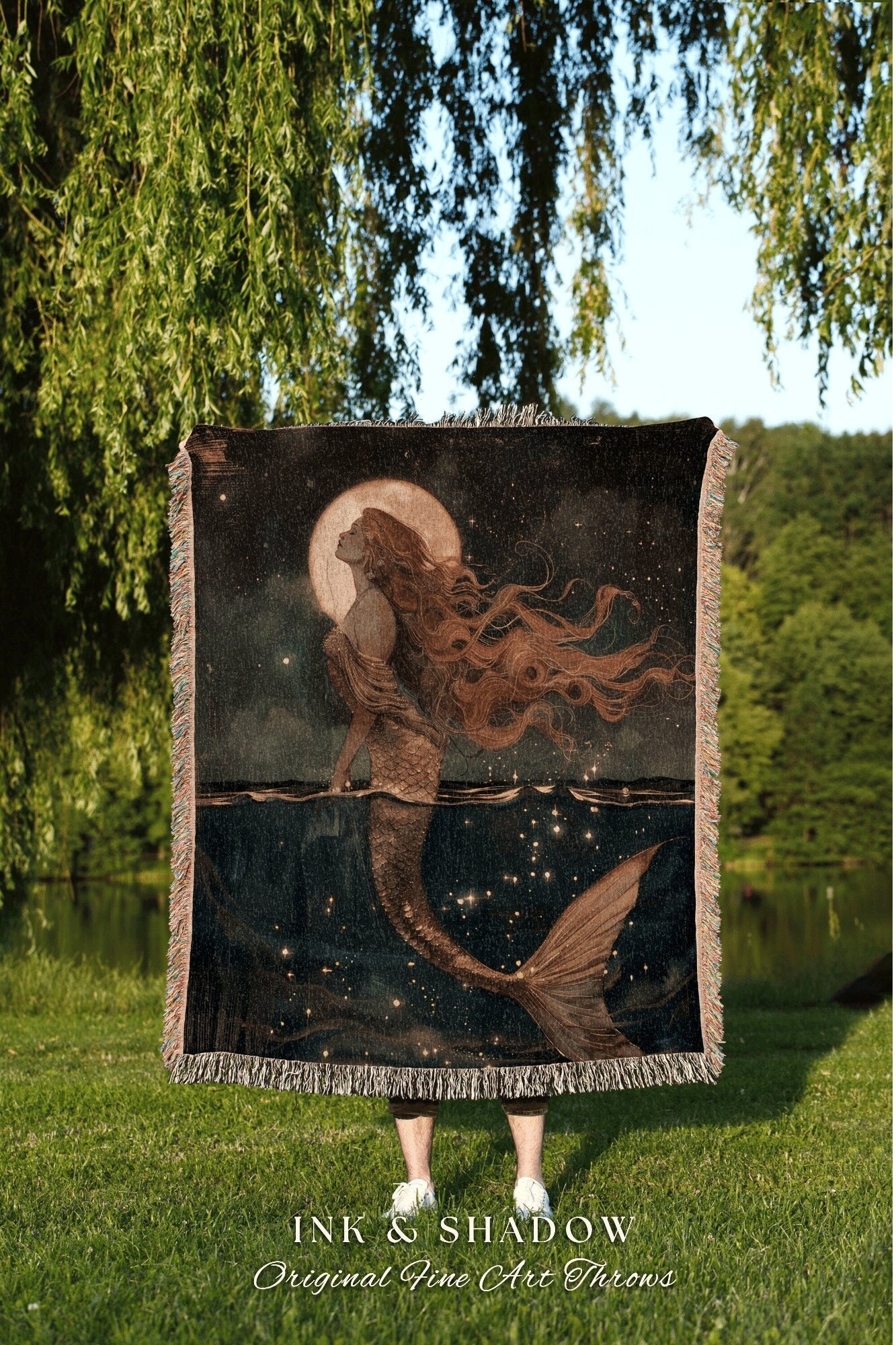 Sea Witch Woven Tapestry | Fairycore Bedroom Celestial Siren Blanket Ethereal Sirencore Decor Art Nouveau Fairy Grunge Witchy Wall Art