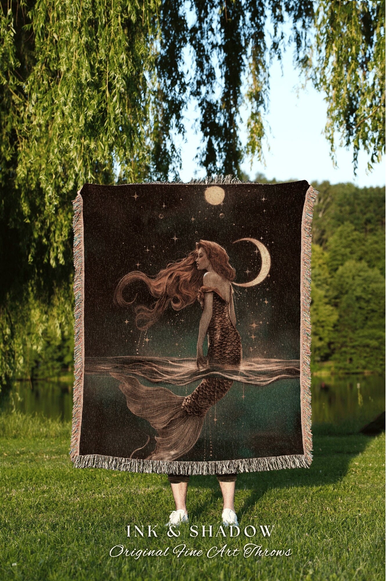 Dark Fairycore Siren Blanket | Mermaidcore Bedroom Celestial Sea Witch Tapestry Sirencore Decor Art Nouveau Fairy Grunge Witchy Wall Art |