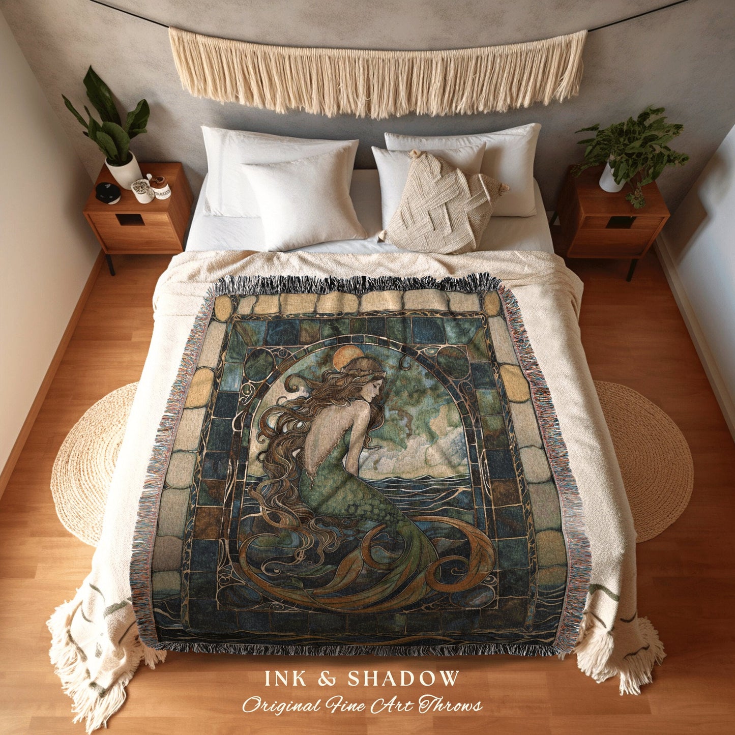 Rustic Siren Mermaid Tapestry | Cottagecore Bedroom Celestial Throw Ethereal Tapestry Sirencore Decor Witchy Wall Art Fairy Grunge Mermaid |