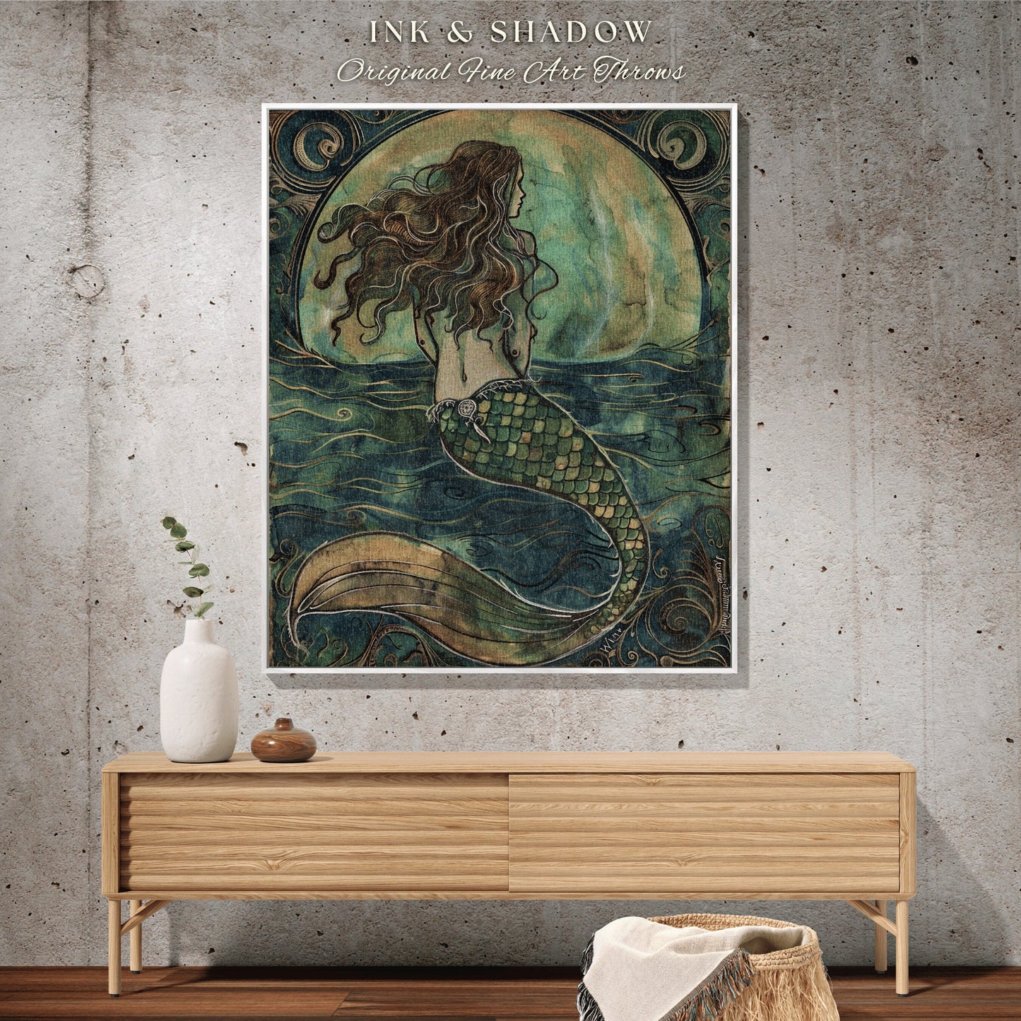 Rustic Mermaid Aesthetic Blanket | Fairycore Bedroom Celestial Siren Throw Ethereal Tapestry Sirencore Decor Witchy Stained Glass Art Woven